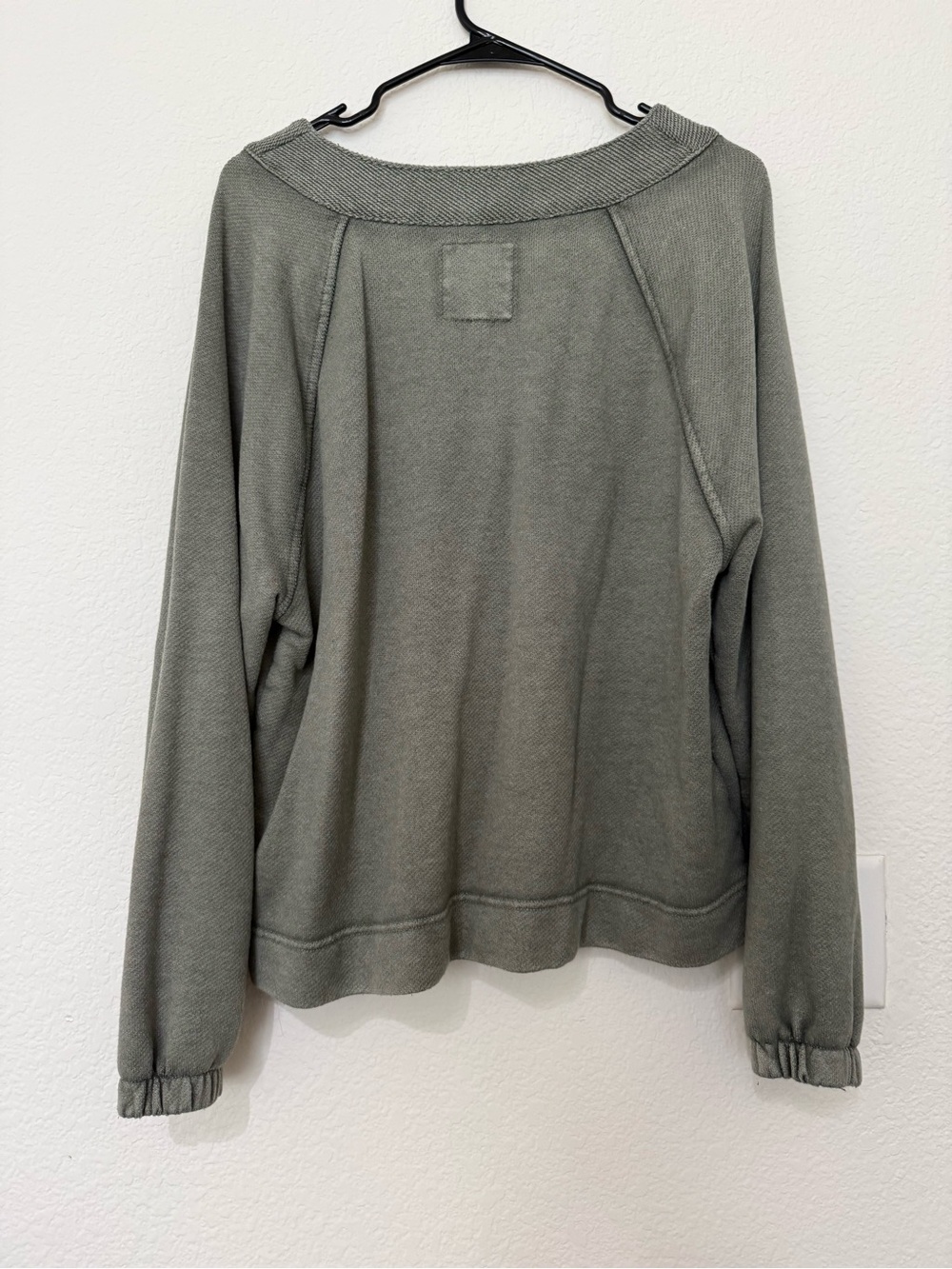 aerie Olive Lace-Up V-Neck Pullover Sweatshirt - Picture 3 of 3